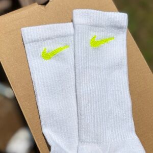 Nike Crew Socks With Neon Yellow Rhinestones